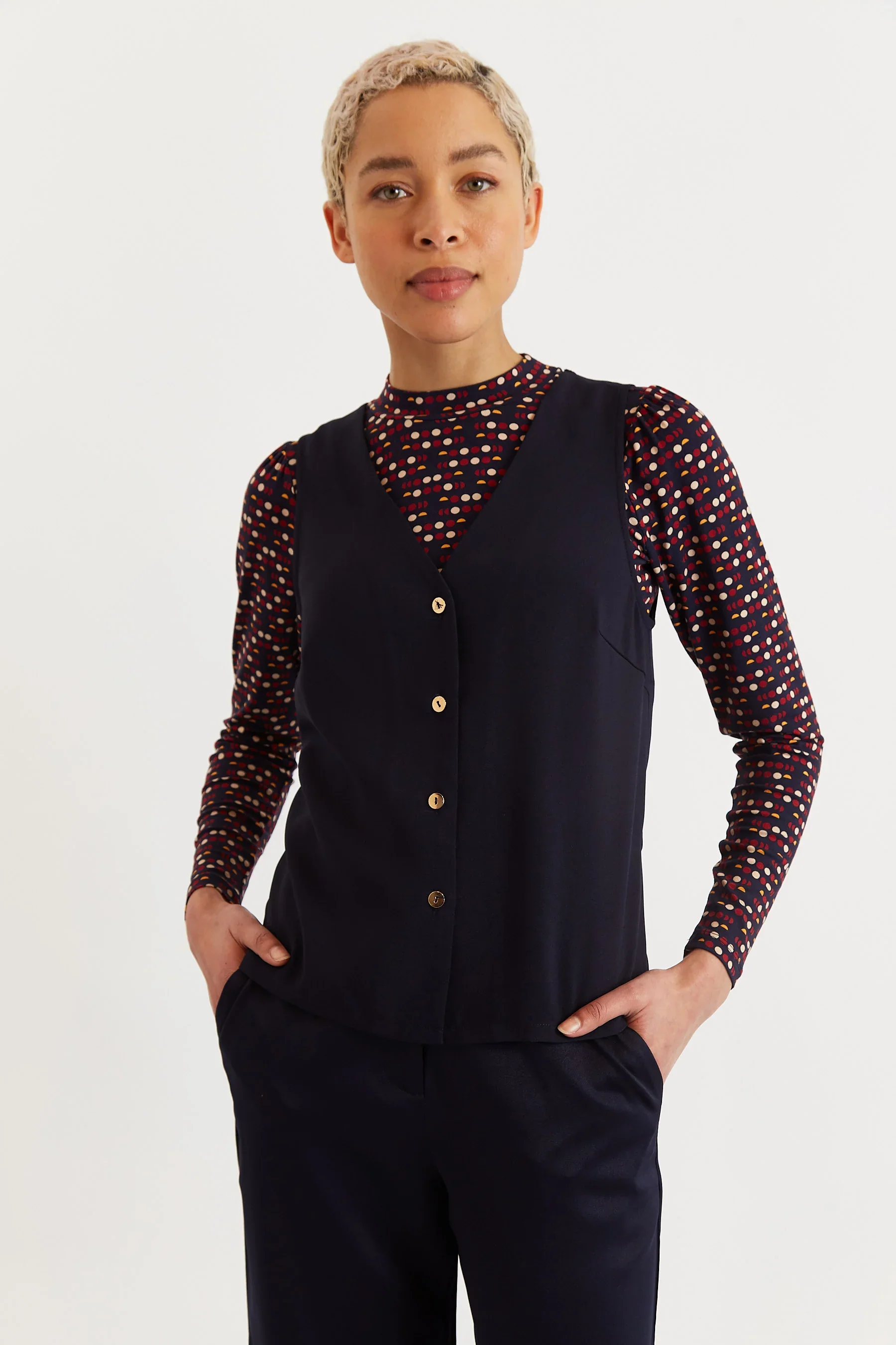 Jakson Sustainable Satin Back Crepe Waistcoat - Navy - Image 3