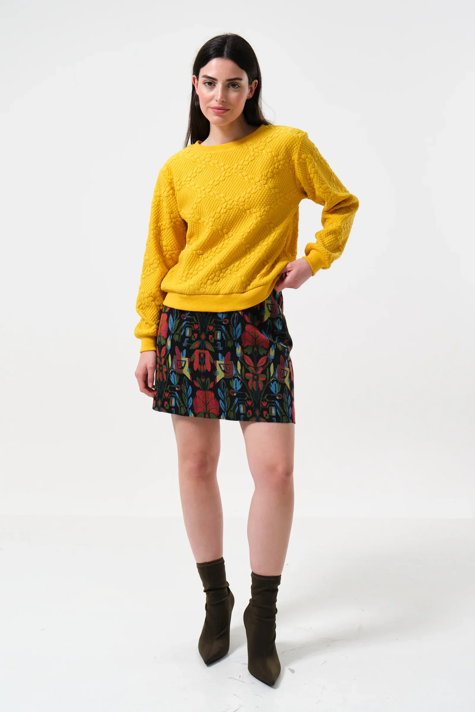 Jan Cable Quilt Sweatshirt - Mustard - Image 3