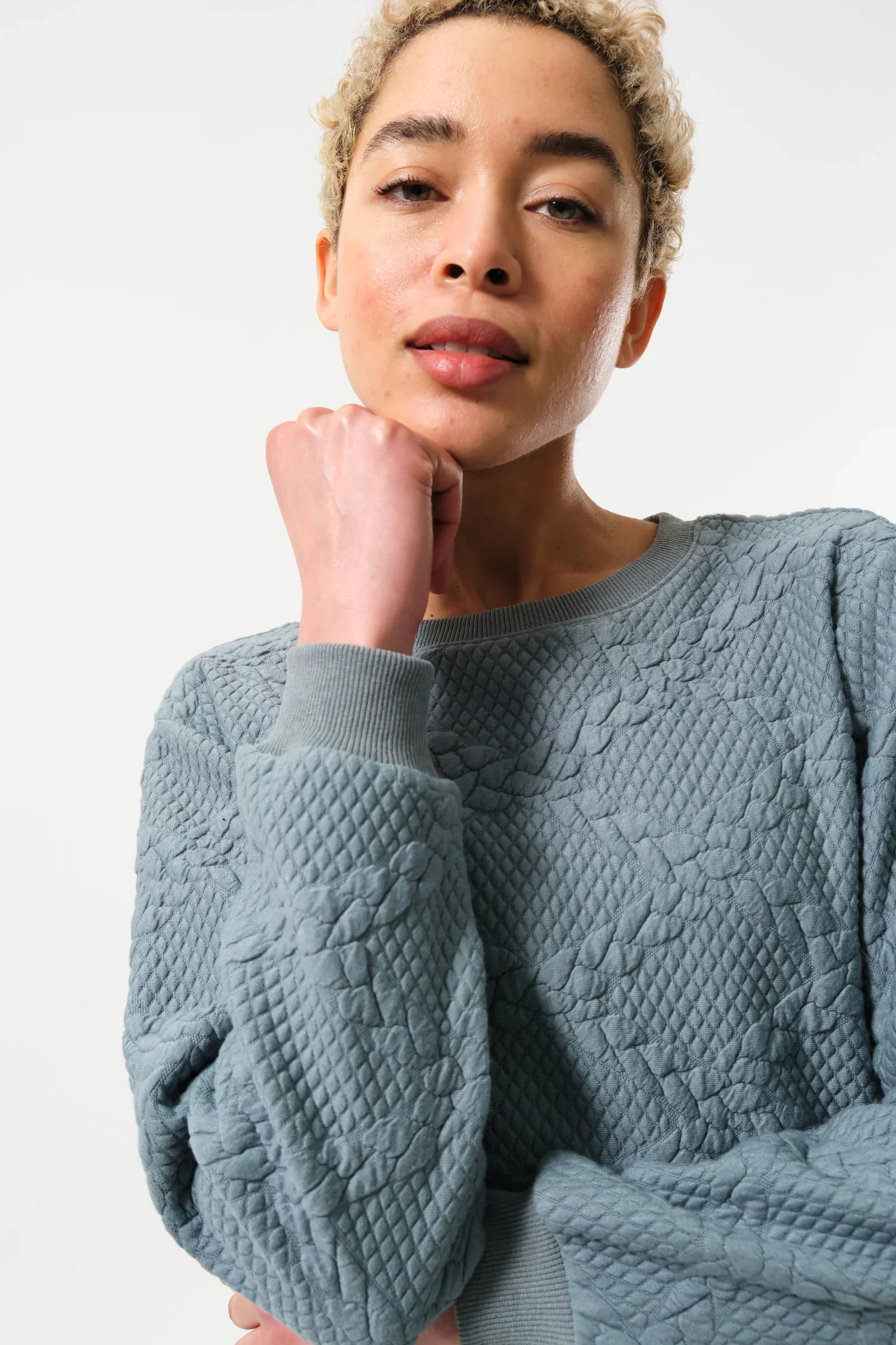Jan Cable Quilt Sweatshirt - Teal - Image 3