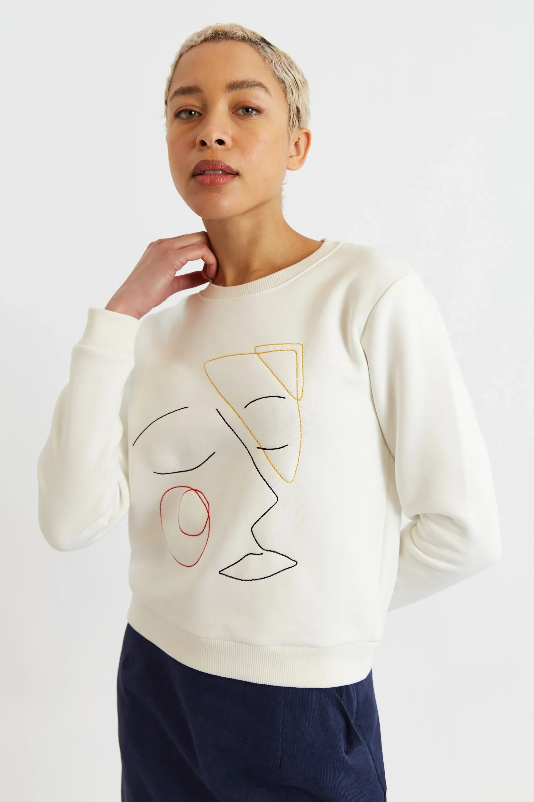 Jan Facetime Embroidered Sweatshirt - Off White - Image 3
