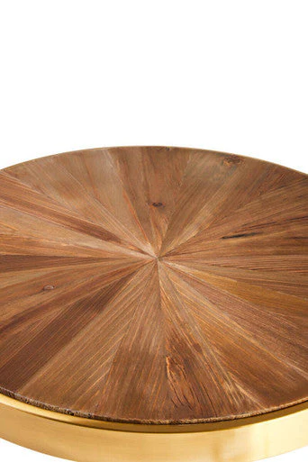 Natural Fir Wood Top Round Side Table with Sculptural Gold Stainless Steel Frame, Jana - Image 5