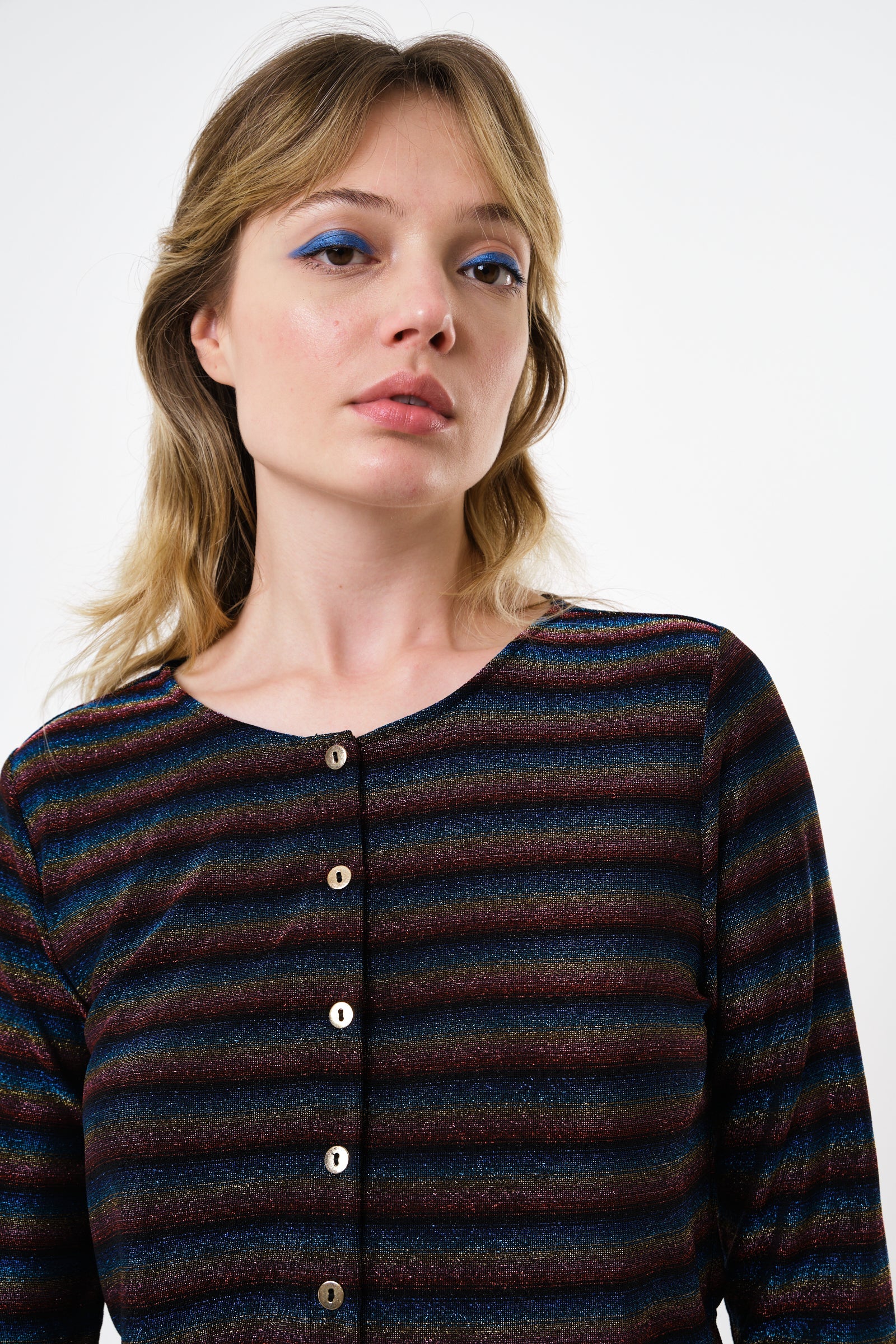 Jayda Sparkle Stripe Cardigan - Gold - Image 3