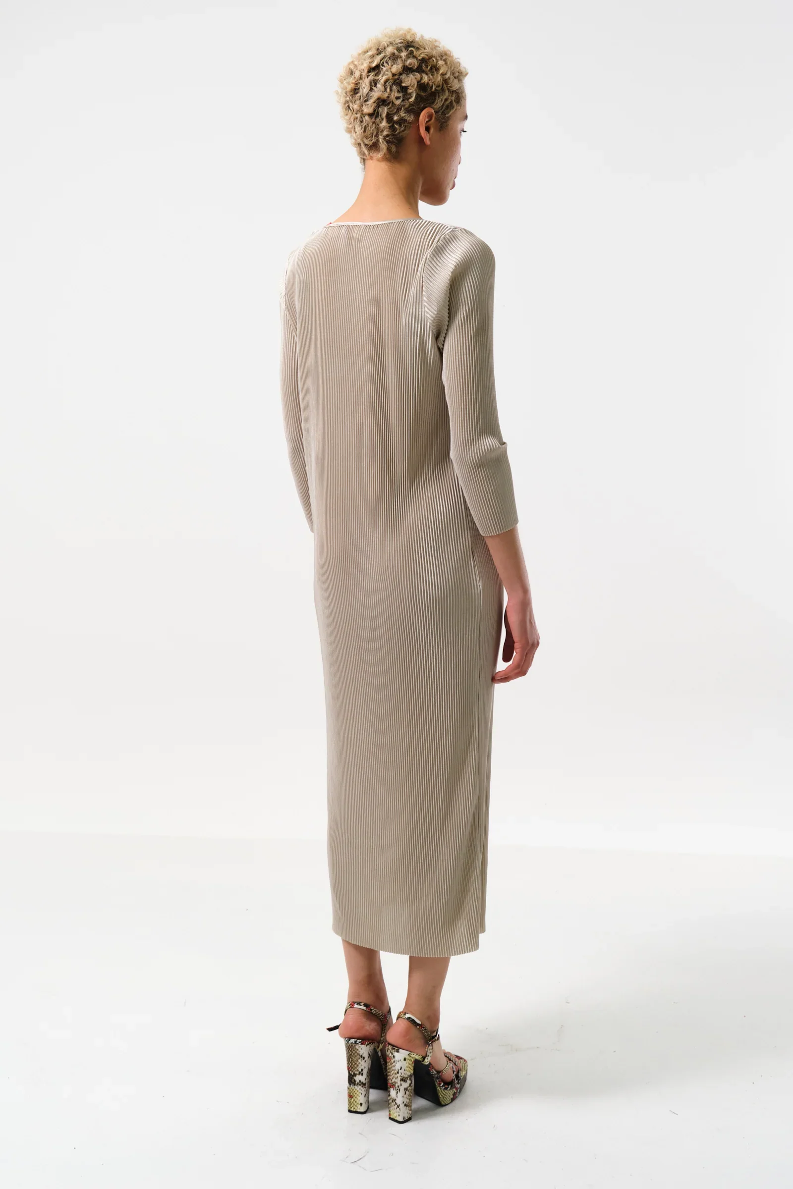 Joeva Pleated Midi Dress - Stone - Image 2