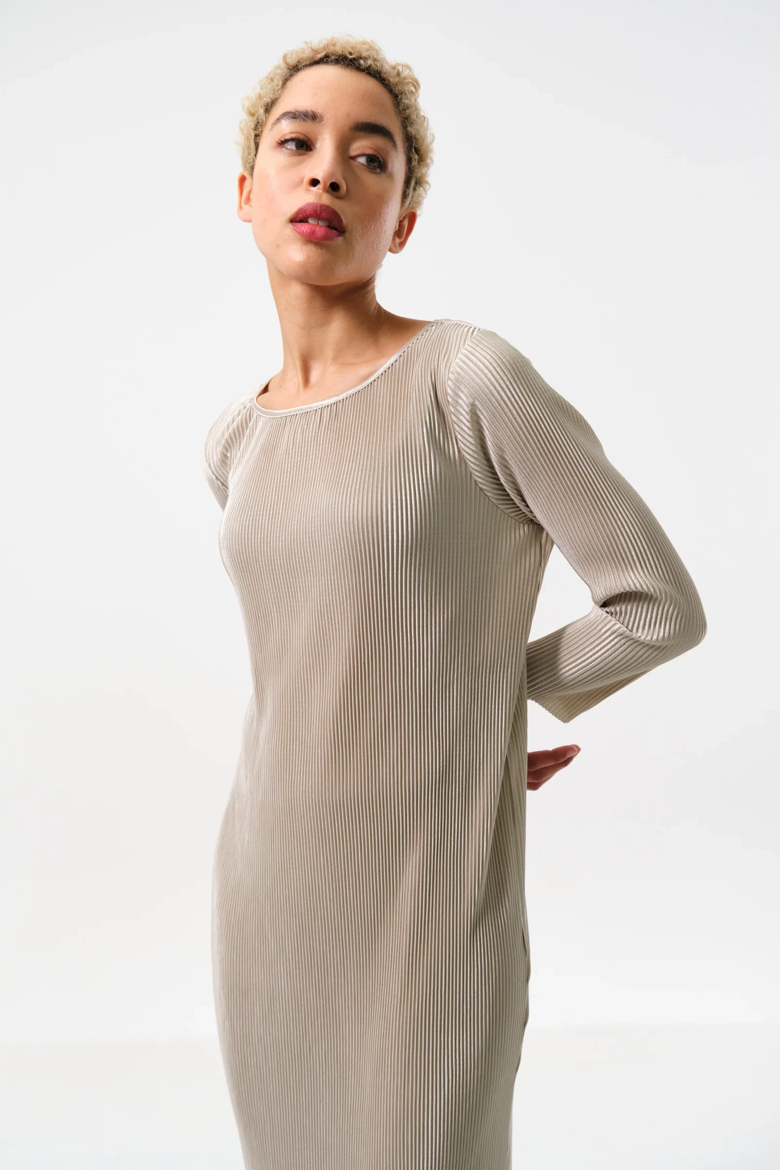 Joeva Pleated Midi Dress - Stone - Image 4