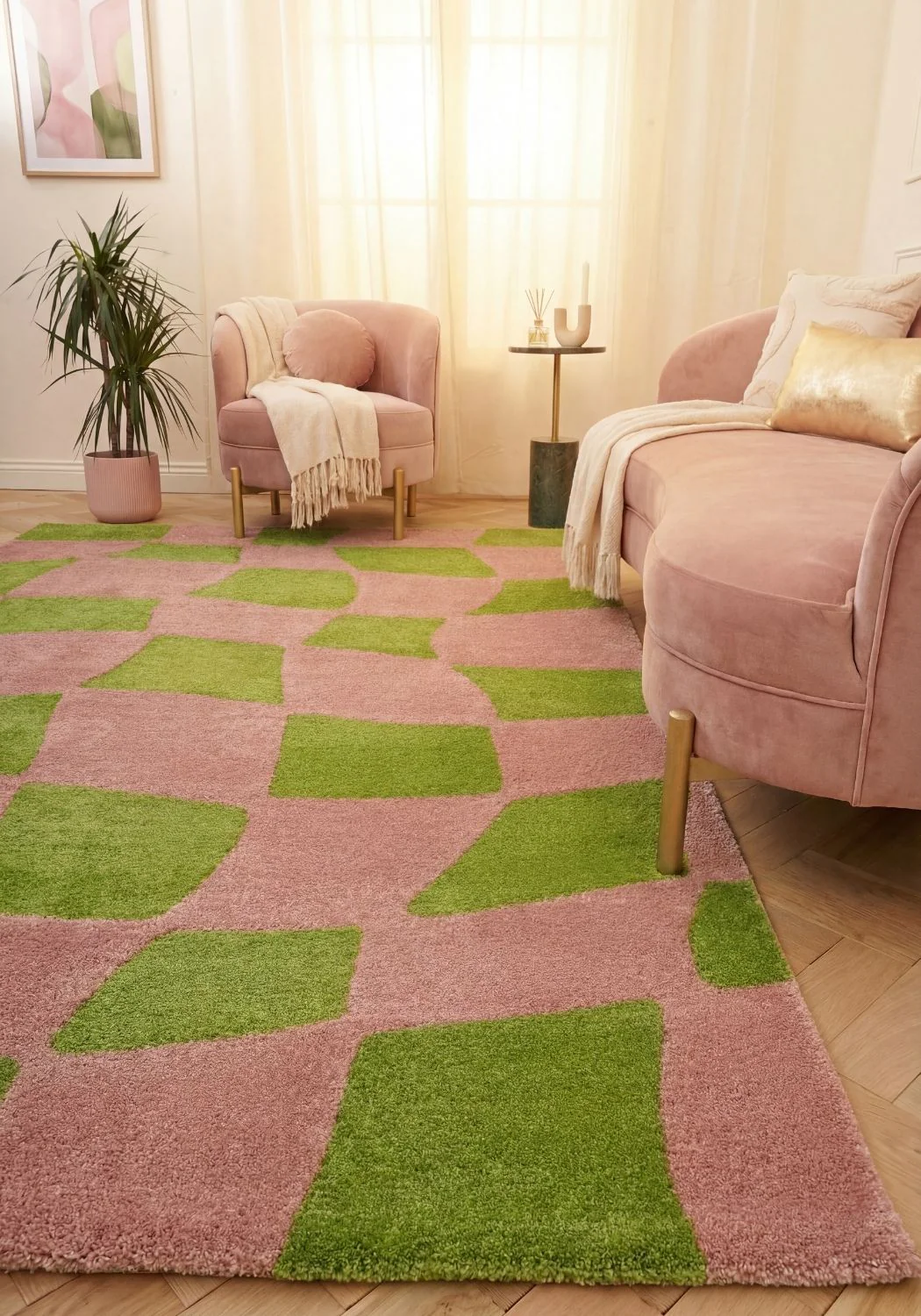 Joli Checkered Green & Pink Rug - Image 2