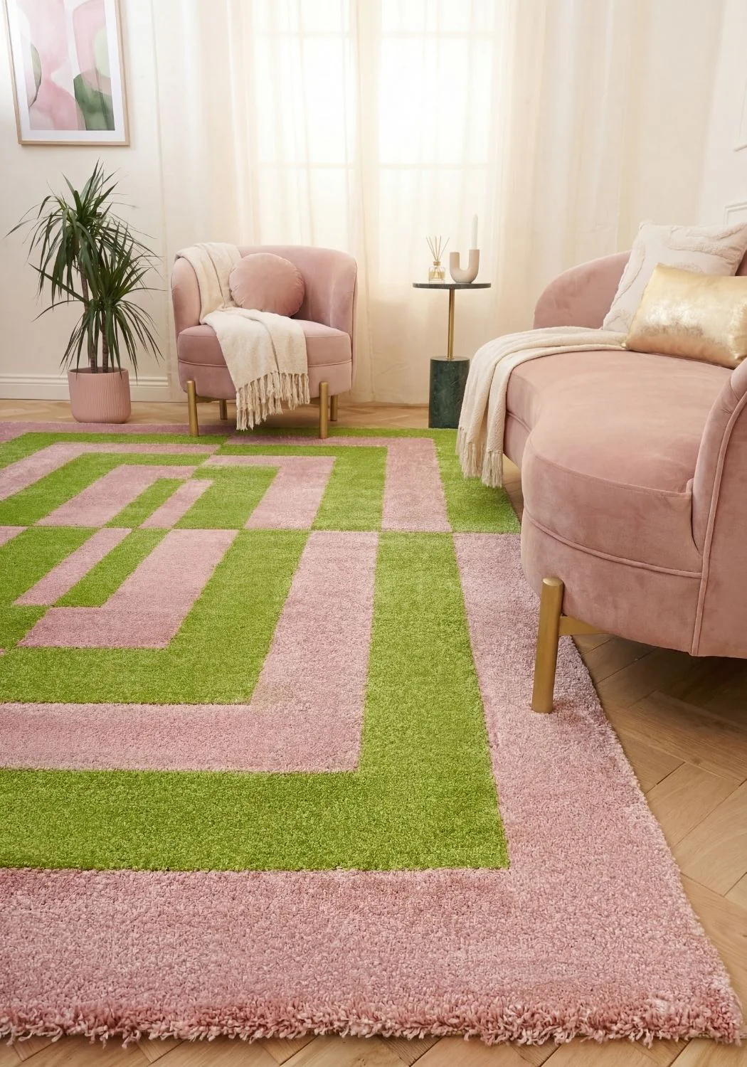 Joli Geometric Green & Pink Rug - Image 2
