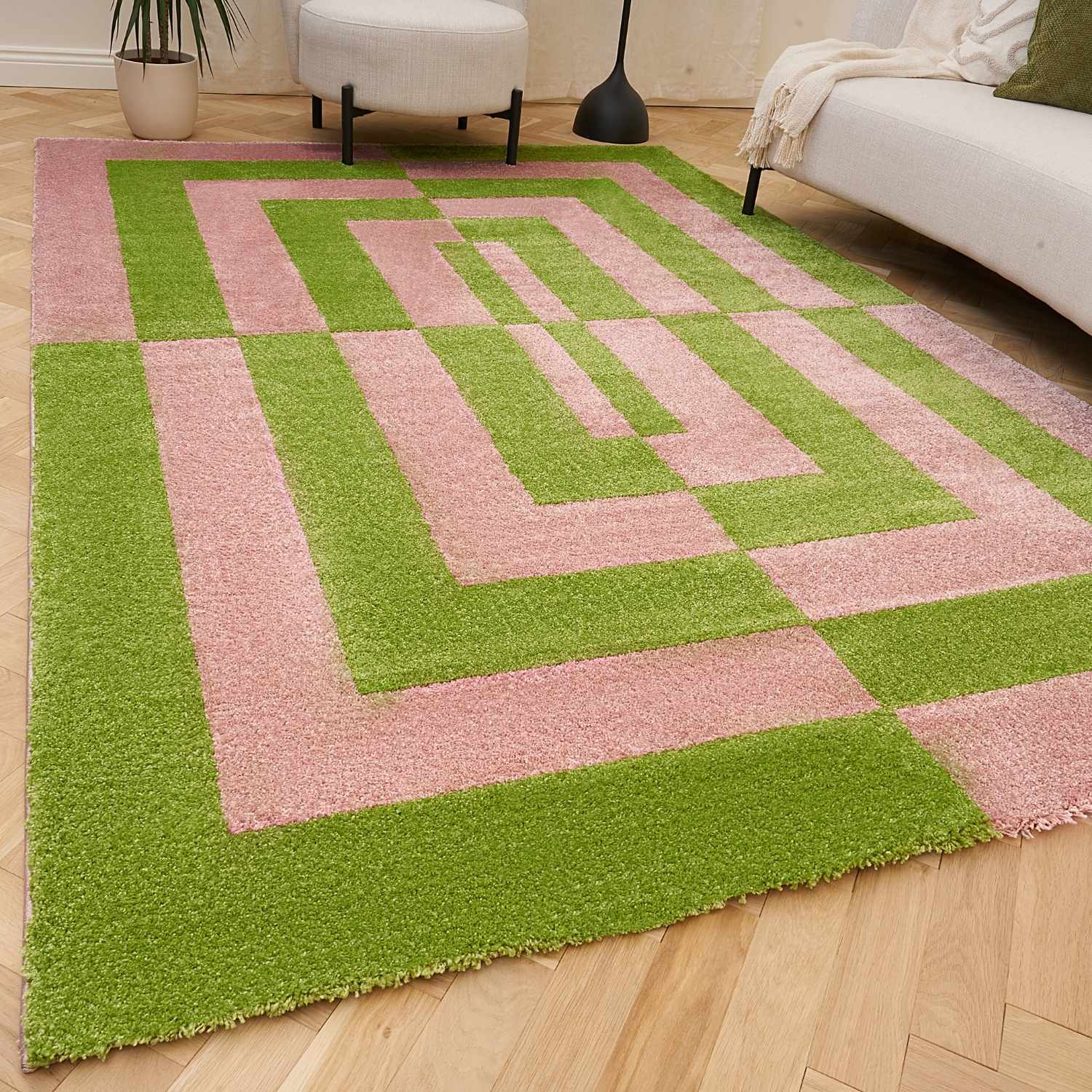 Joli Geometric Green & Pink Rug - Image 8