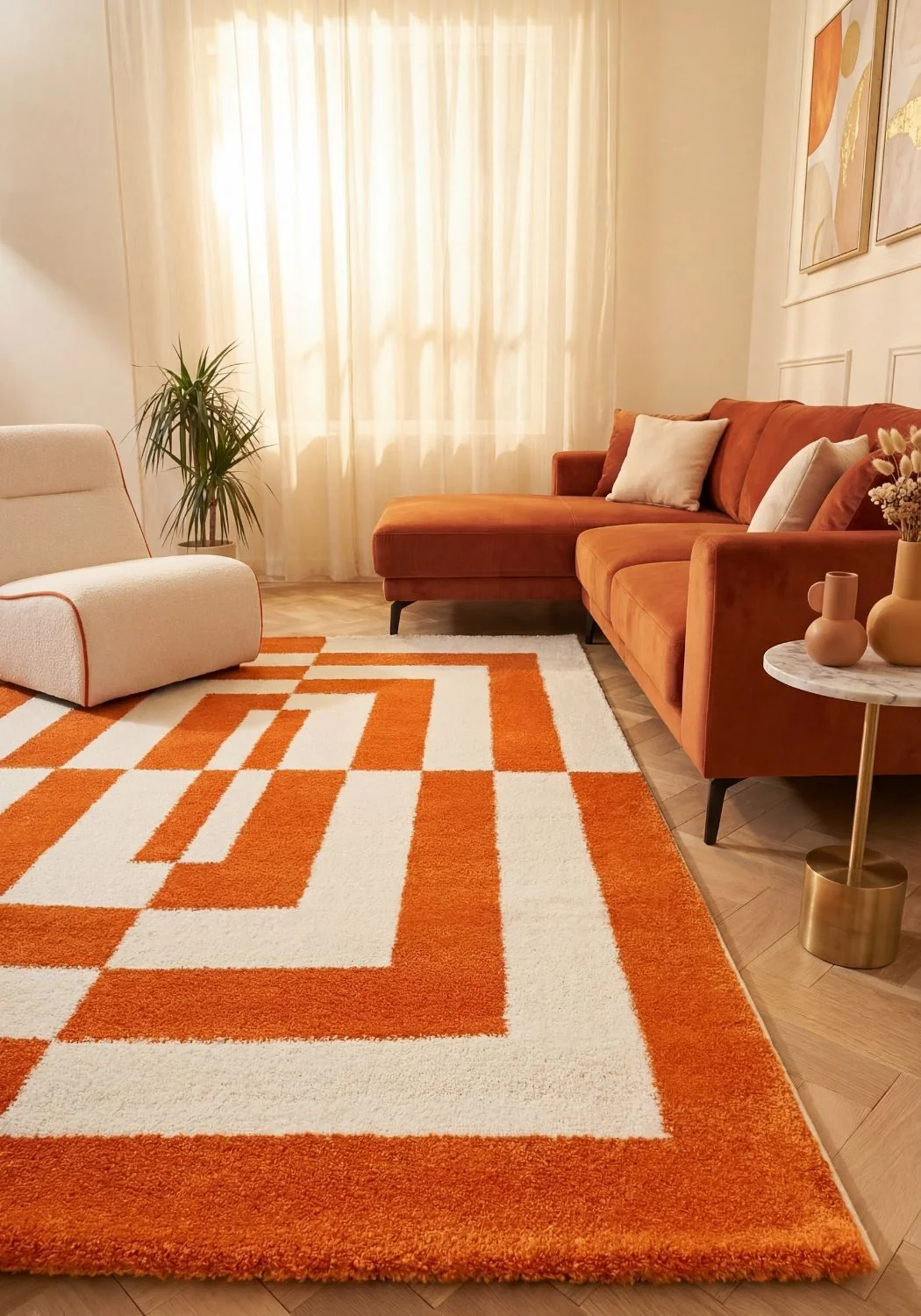 Joli Geometric Orange & White Rug - Image 2