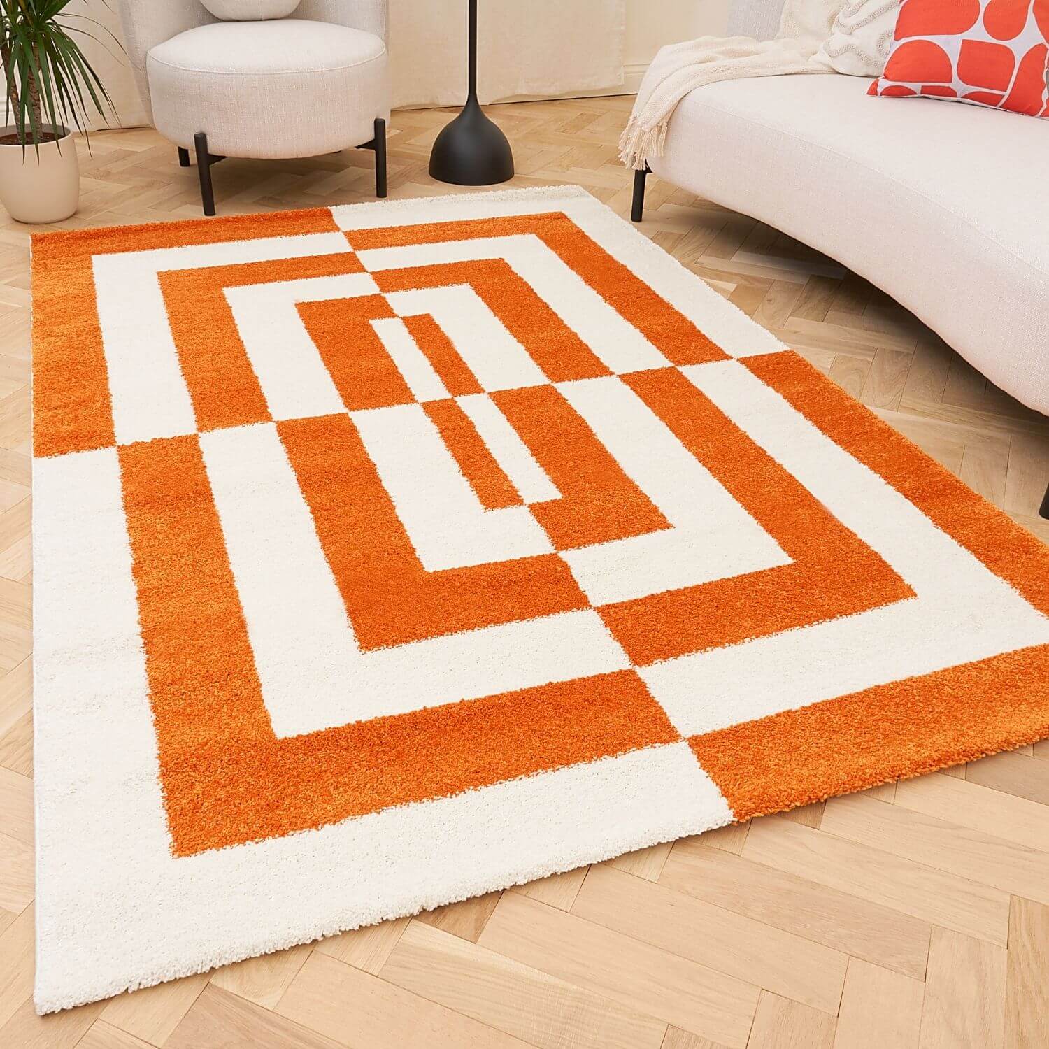 Joli Geometric Orange & White Rug - Image 8
