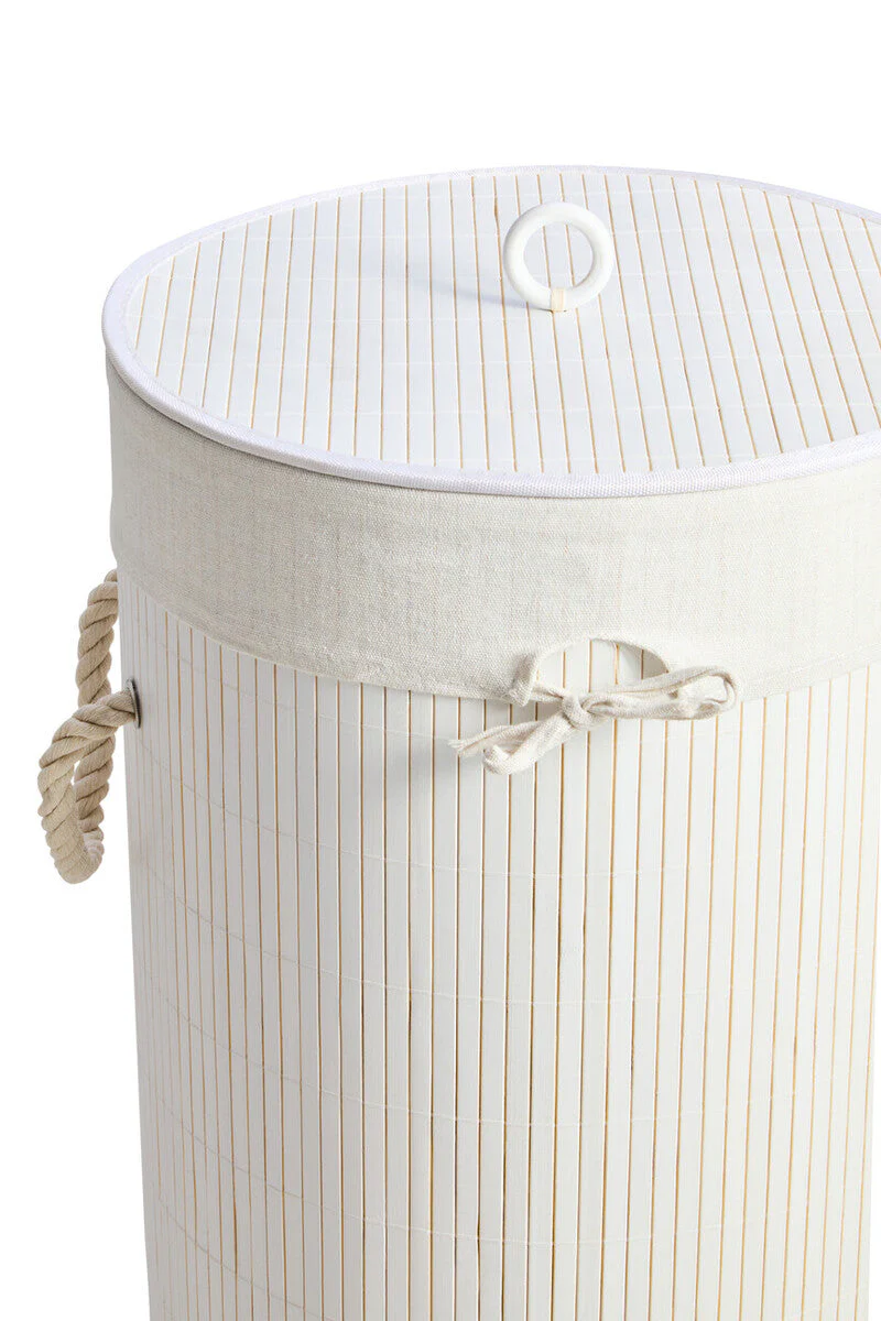 Kankyo Round White Bamboo Laundry Hamper - Image 8
