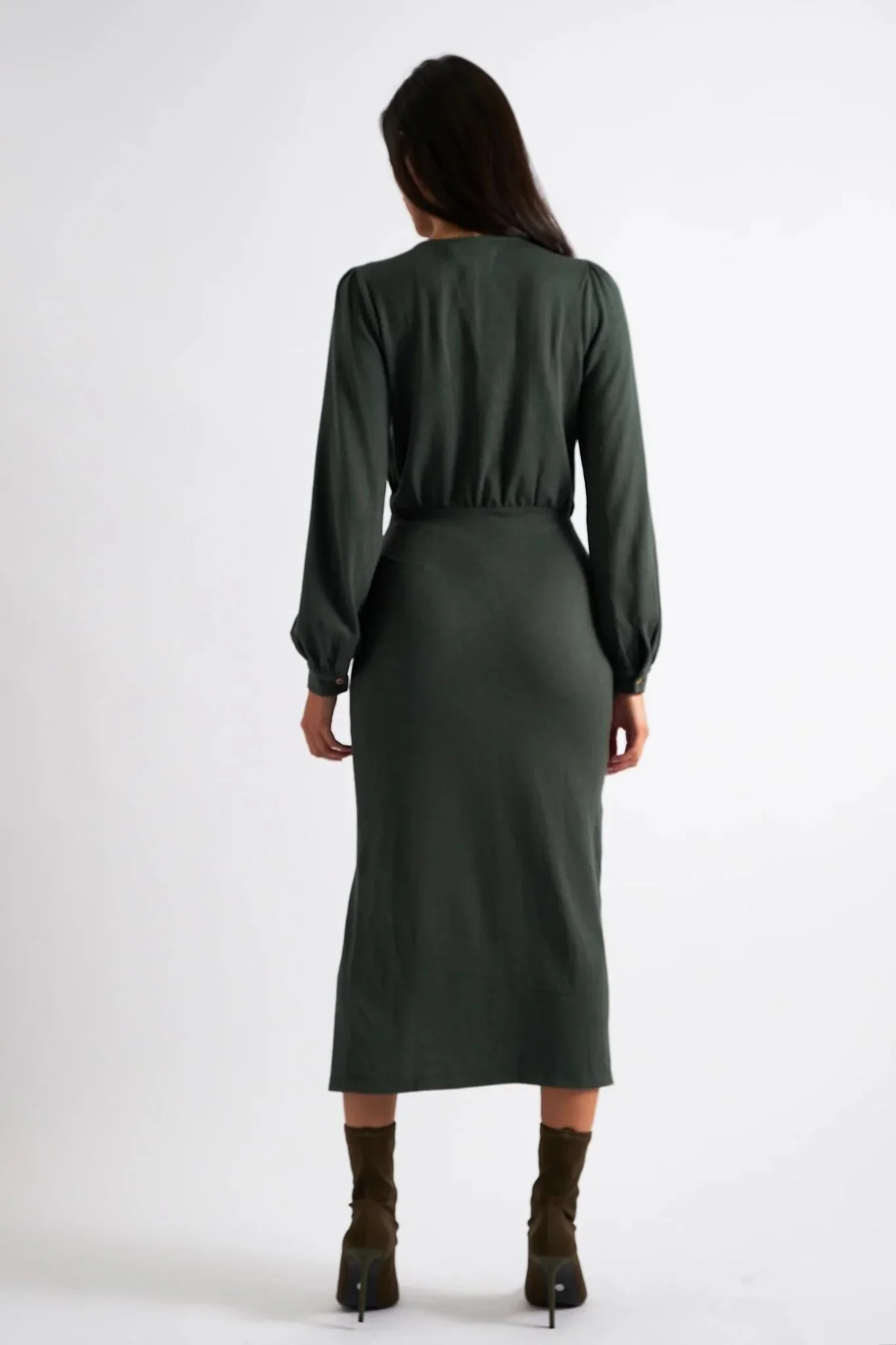 Karen Brushed Marl Jersey Midi Dress - Green - Image 2