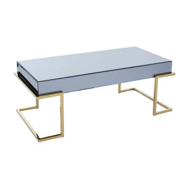 Grey Mirrored Top Coffee Table with Gold Finish Stainless Steel Sledge Base, Kaso - Image 4