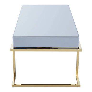 Grey Mirrored Top Coffee Table with Gold Finish Stainless Steel Sledge Base, Kaso - Image 5