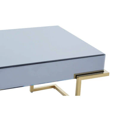 Grey Mirrored Top Coffee Table with Gold Finish Stainless Steel Sledge Base, Kaso - Image 7