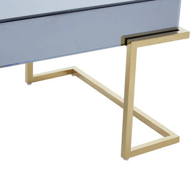 Grey Mirrored Top Coffee Table with Gold Finish Stainless Steel Sledge Base, Kaso - Image 8
