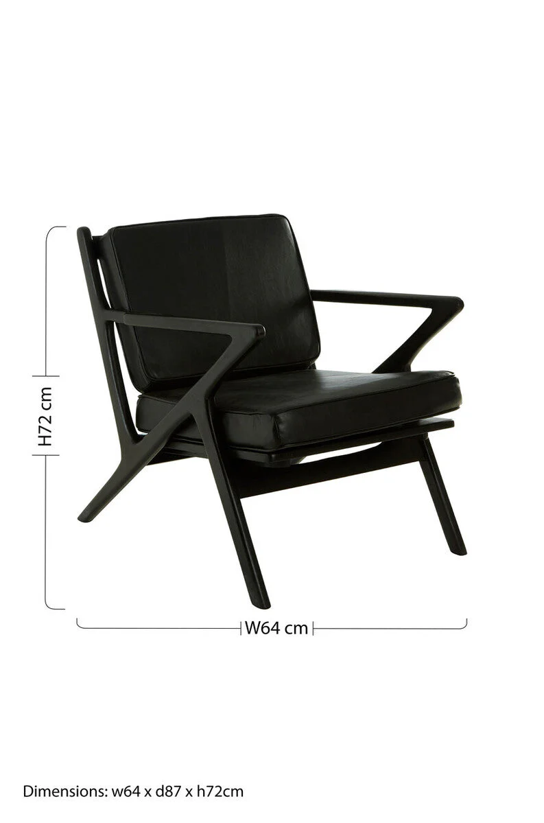 Kendari Black Leather and Teak Wood Frame Armchair - Image 8