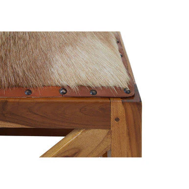 Kendari Hair on Leather and Teak Wood Square Stool - Image 9