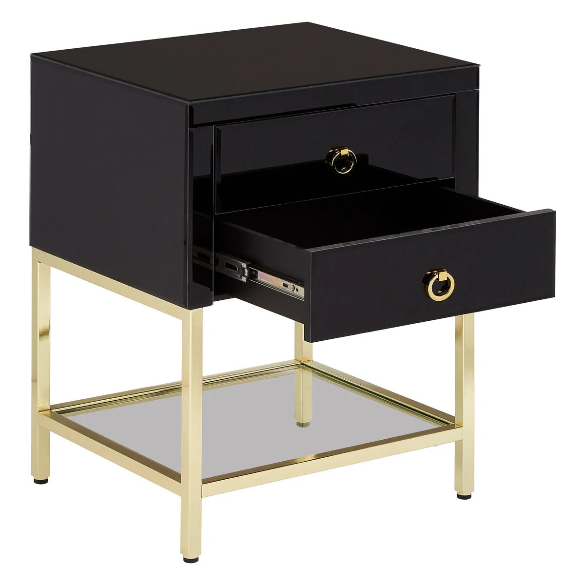 Gloss Black Wooden Cabinet Side Table with 2 Drawers and Gold Metal Frame, Kensington Townhouse - Image 6