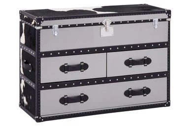 Kensington Townhouse Black And White Genuine Cowhide 3 Drawer Cabinet - Image 3