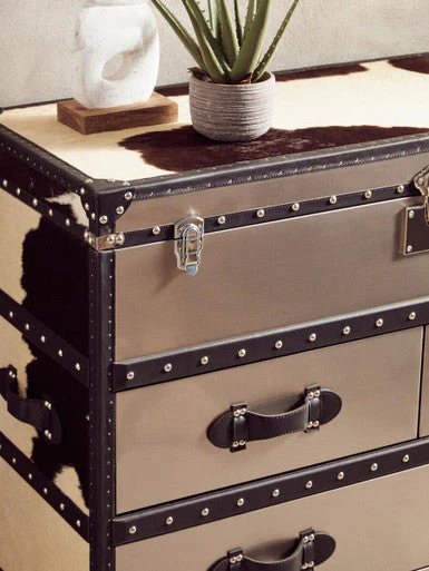 Kensington Townhouse Black And White Genuine Cowhide 3 Drawer Cabinet - Image 4