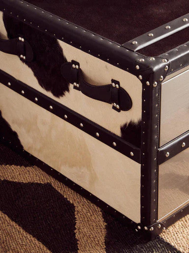 Black and White Cowhide Coffee Table with 3 Drawers and Leather Trim, Kensington Townhouse - Image 6