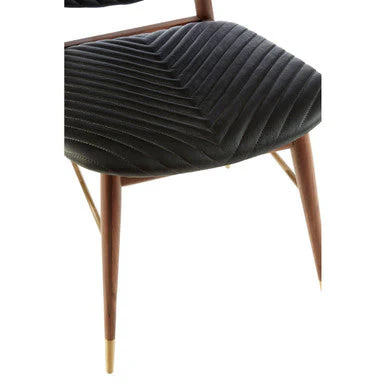 Kenso Black Leather and Walnut Wood Dining Chair - Image 8