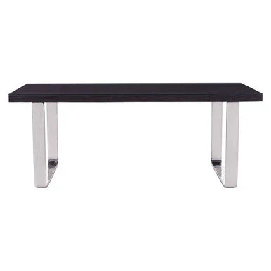 Large Black Pinewood and Clear Glass Top Dining Table with Silver U-Shaped Metal Legs, Kerala - Image 2