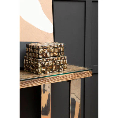 Natural Wood and Clear Glass Top Console Table with Silver U-Shaped Metal Legs, Kerala - Image 6