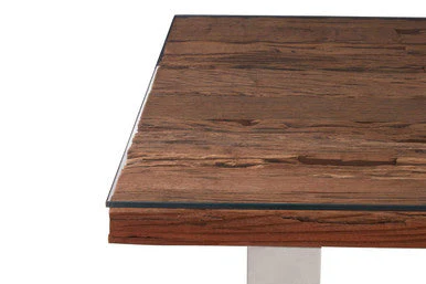 Natural Wood and Clear Glass Top Dining Table with Silver U-Shaped Metal Legs, Kerala - Image 8