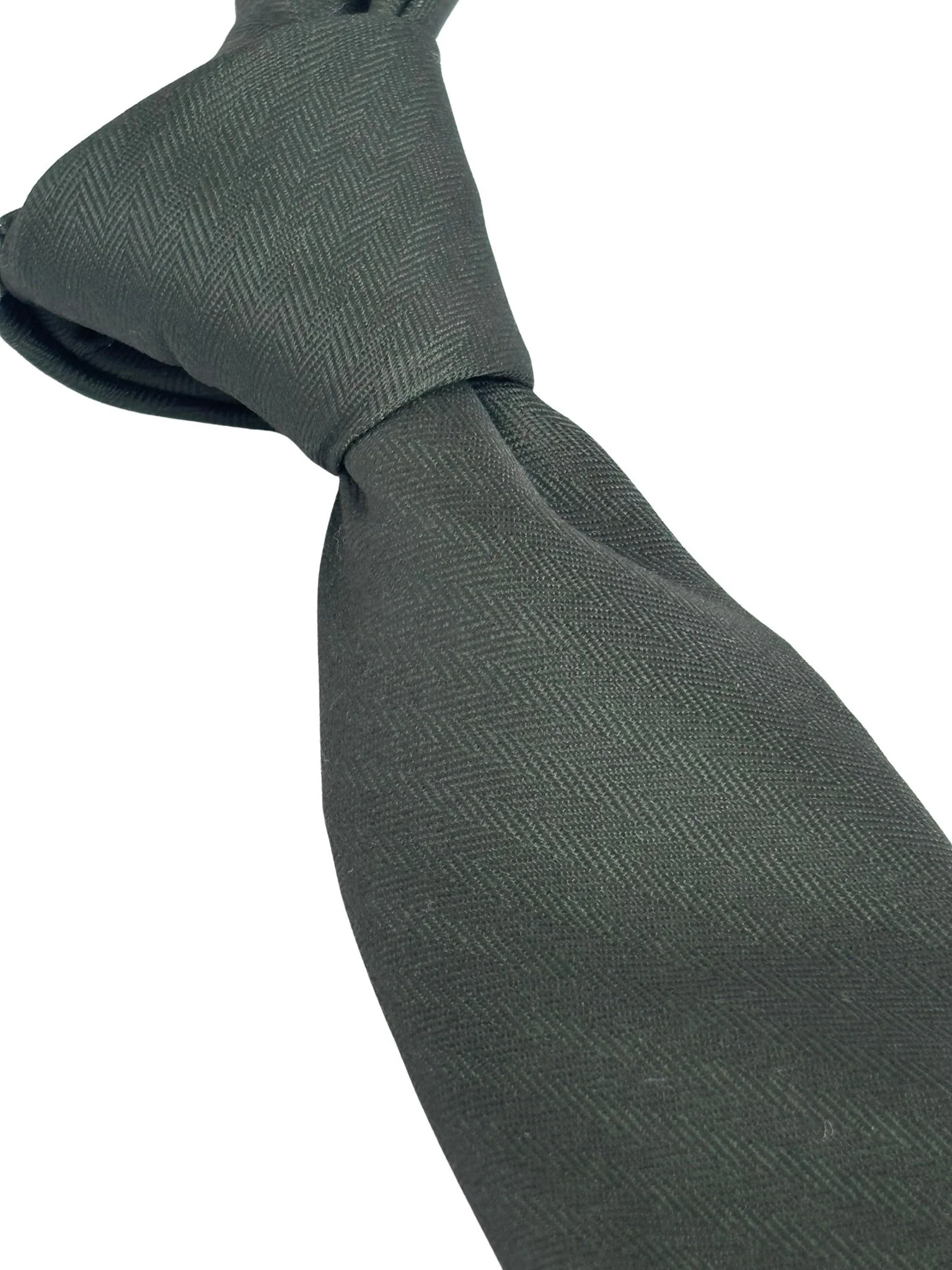 khaki army dark green cotton tie with herringbone design - Image 6