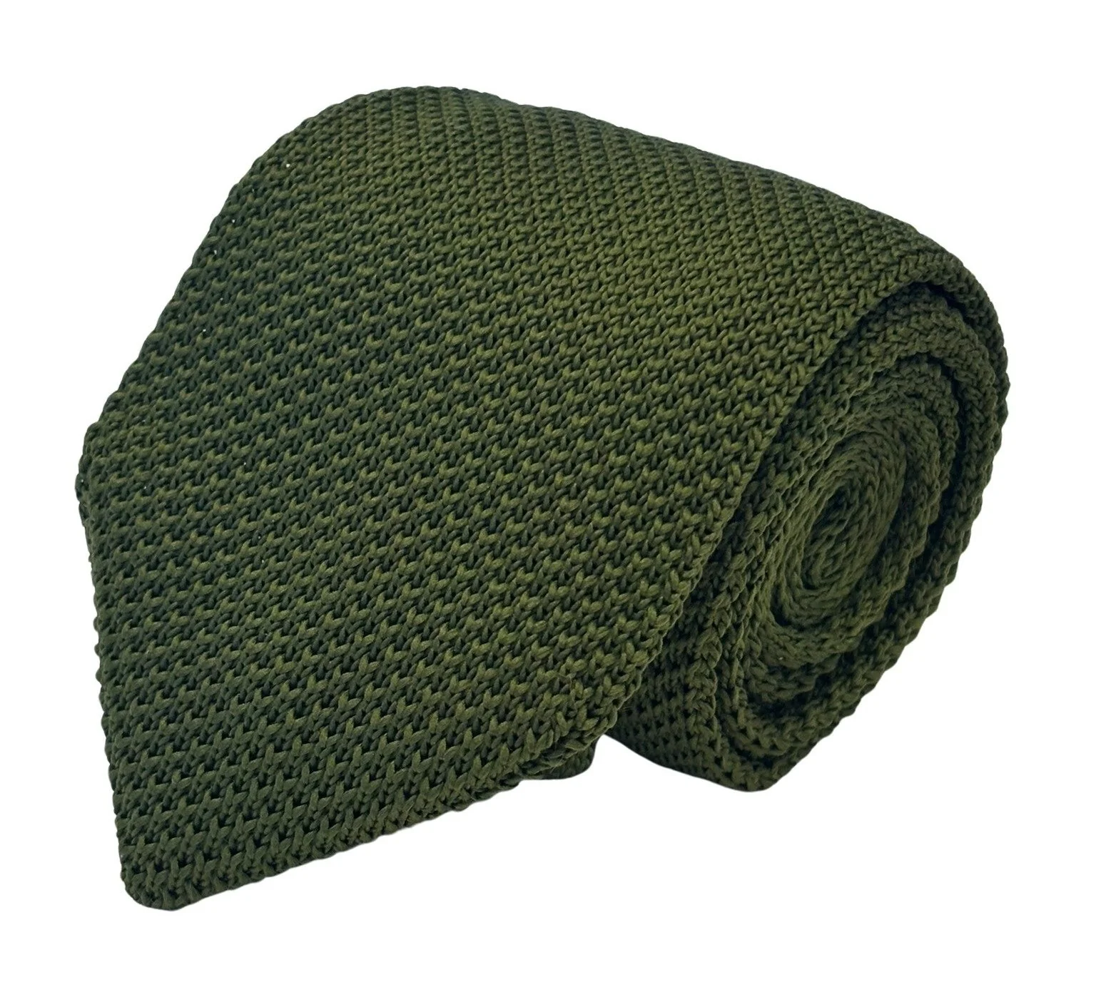 khaki army green knitted tie with classic 8cm pointed end - Image 2