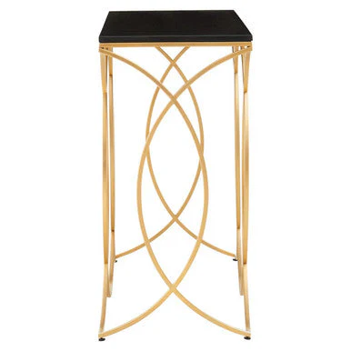 Black Marble Top Console Table with Curved Gold Finish Metal Frame, Kia - Image 4