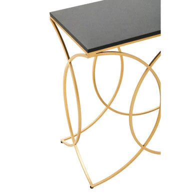 Black Marble Top Console Table with Curved Gold Finish Metal Frame, Kia - Image 5