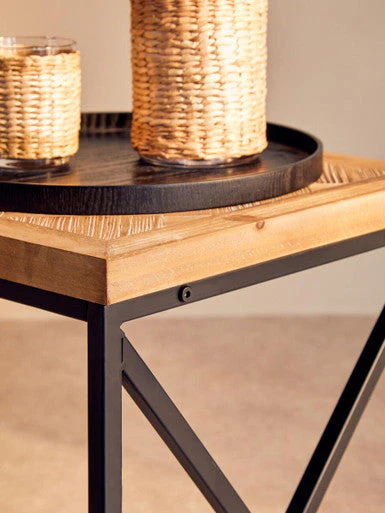 Natural Fir Wood Coffee Table with Black Metal Legs, Kickford - Image 9