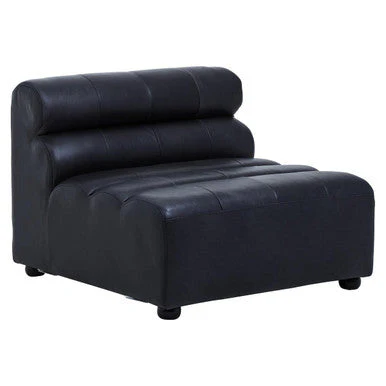 Armless Antique Black Leather Modular Sofa Chair, King - Image 2
