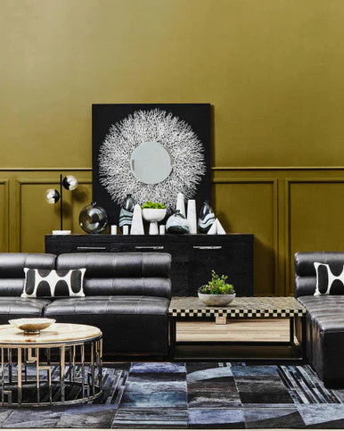 Armless Antique Black Leather Modular Sofa Chair, King - Image 4