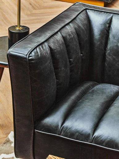 3 Seater Black Leather Sofa with Flared Arms, King - Image 5