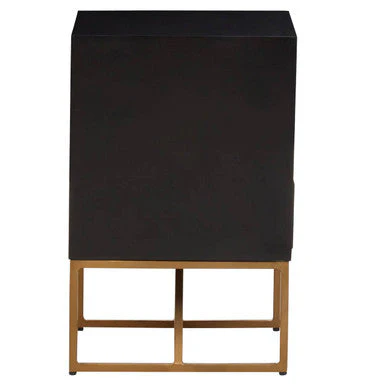 Black Mango Wood 3-Drawer Side Table with Gold Iron Legs and Handles, Kochi - Image 4