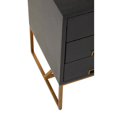 Black Mango Wood 3-Drawer Side Table with Gold Iron Legs and Handles, Kochi - Image 7