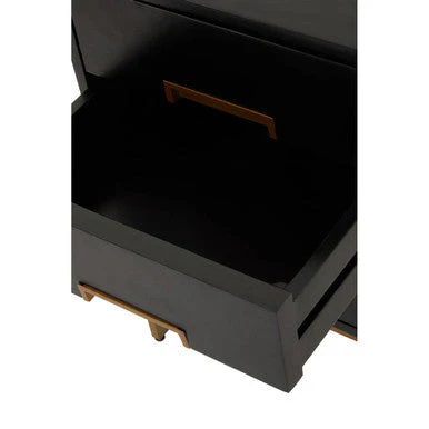 Black Mango Wood 3-Drawer Side Table with Gold Iron Legs and Handles, Kochi - Image 9
