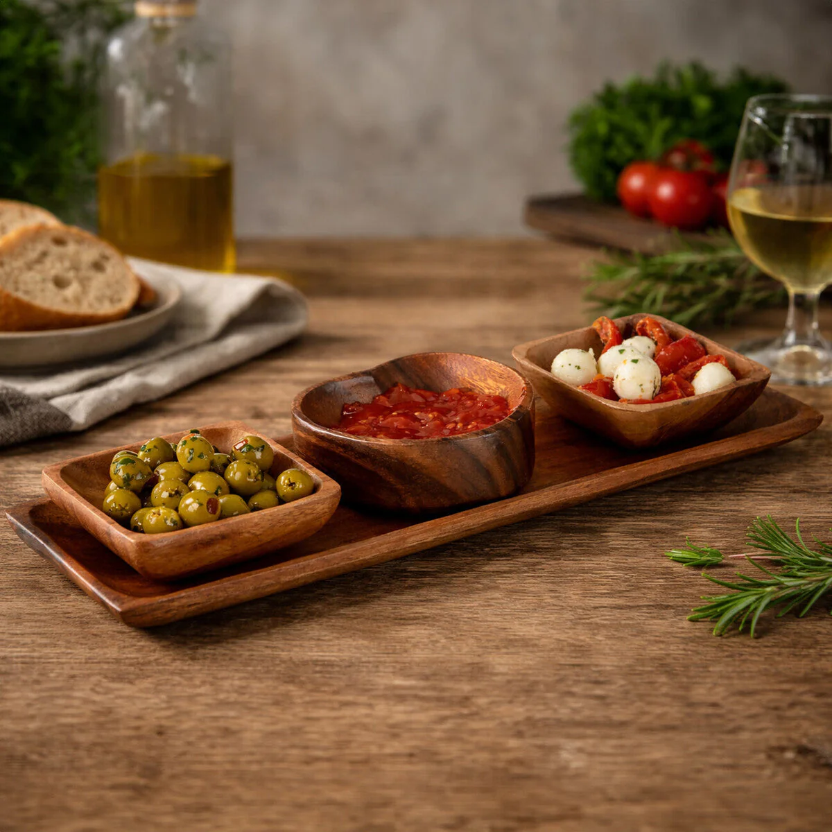 Kora Acacia Wood 3 Piece Serving Dish Set With Tray - Image 3