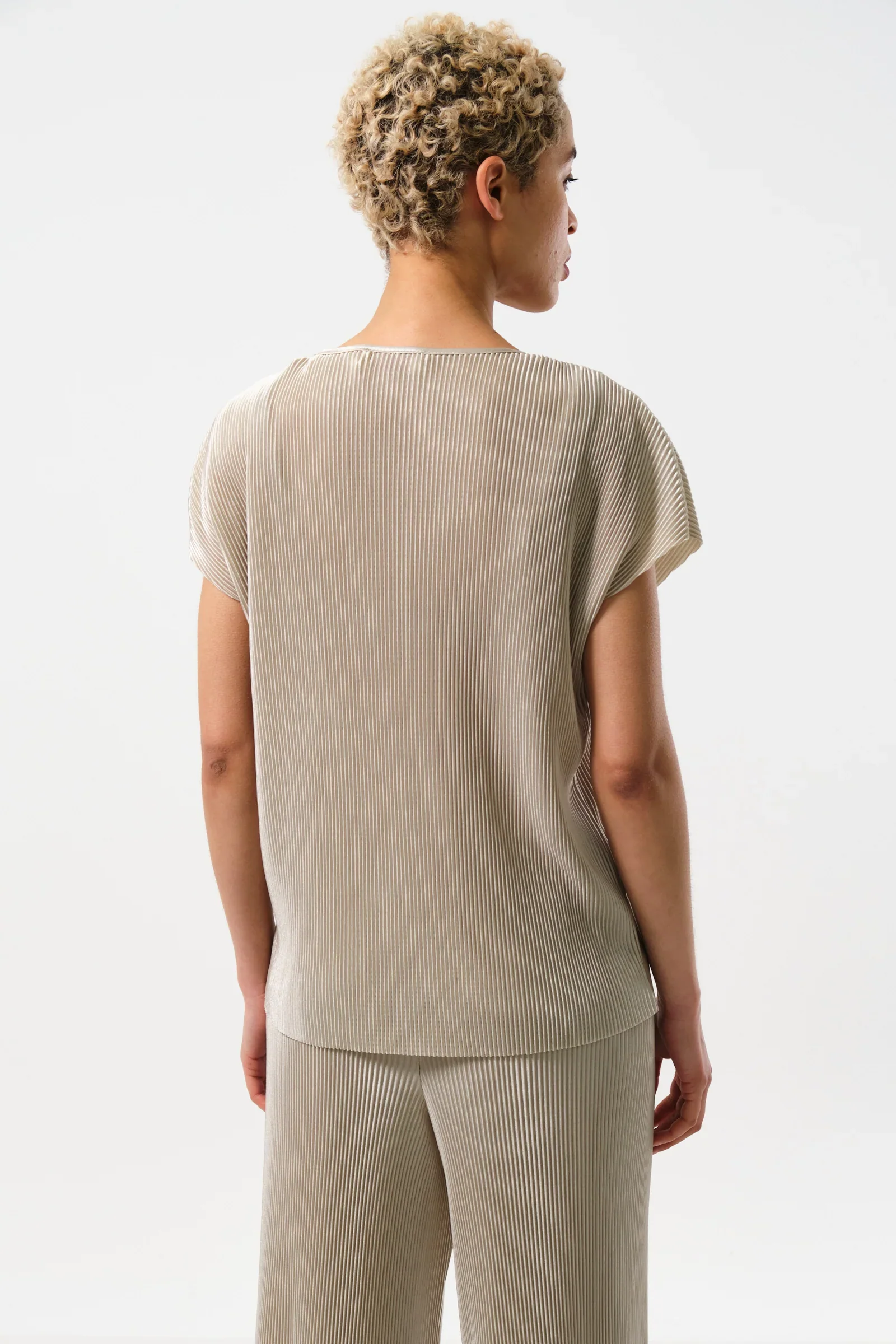 Korine Pleated Short Sleeve Top - Stone - Image 3