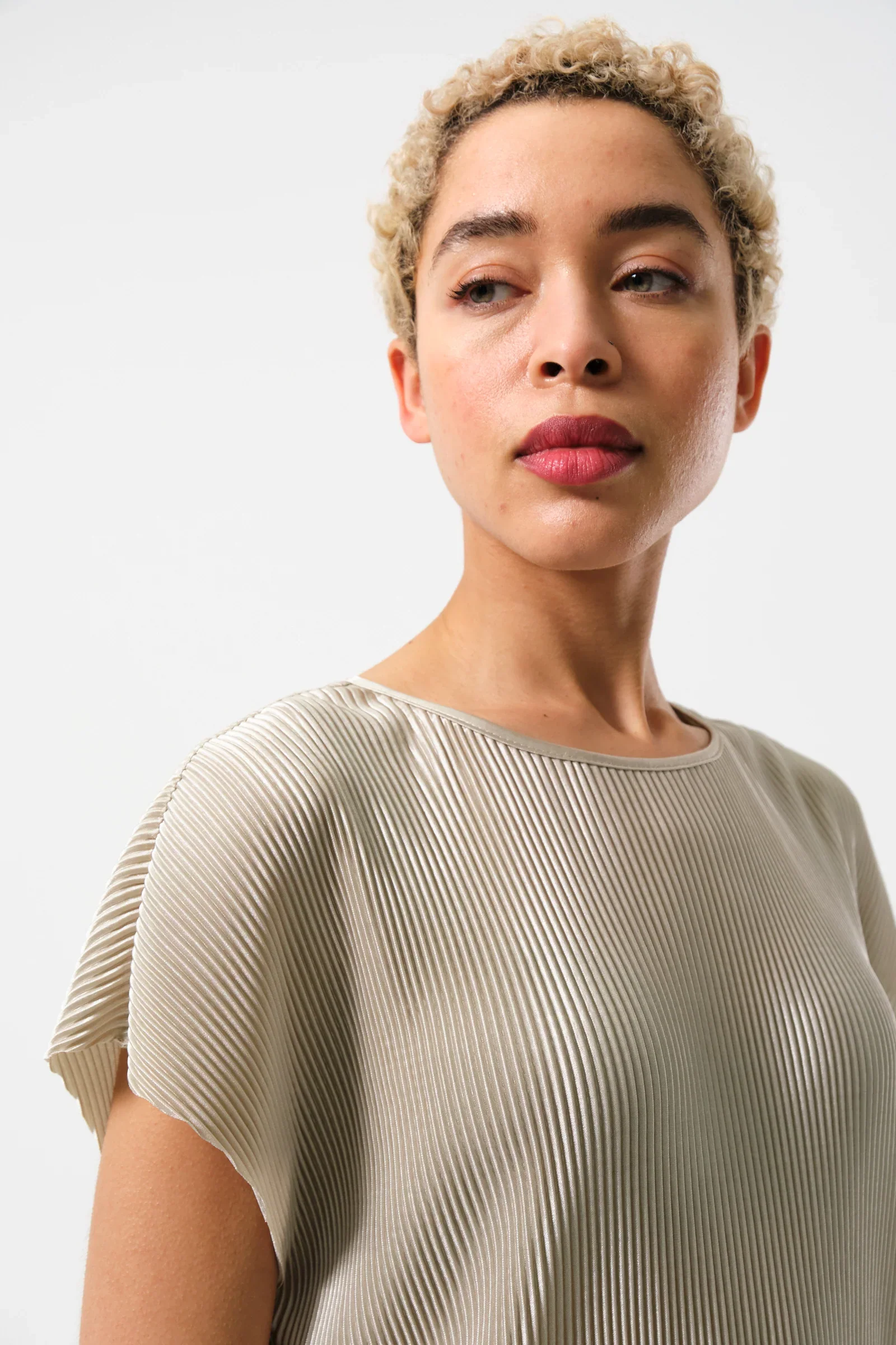 Korine Pleated Short Sleeve Top - Stone - Image 4