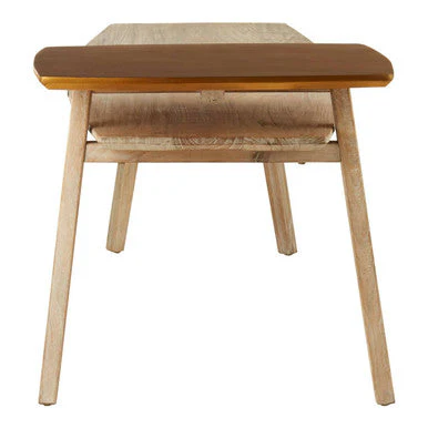Solid Elm Wood Two Tier Coffee Table in Light Grey with Gold Accents, Kyra - Image 5