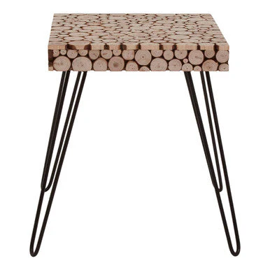 Distressed Fir Wood and Disc Top Square Side Table with Hairpin Legs, Lacuna - Image 2