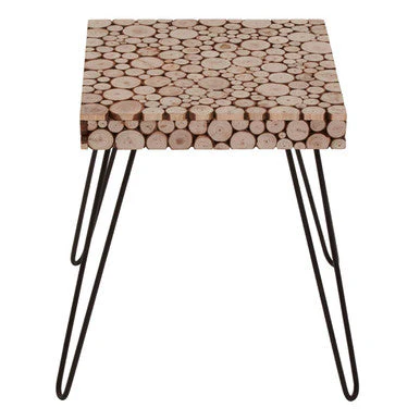 Distressed Fir Wood and Disc Top Square Side Table with Hairpin Legs, Lacuna - Image 5