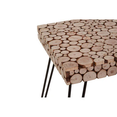 Distressed Fir Wood and Disc Top Square Side Table with Hairpin Legs, Lacuna - Image 7