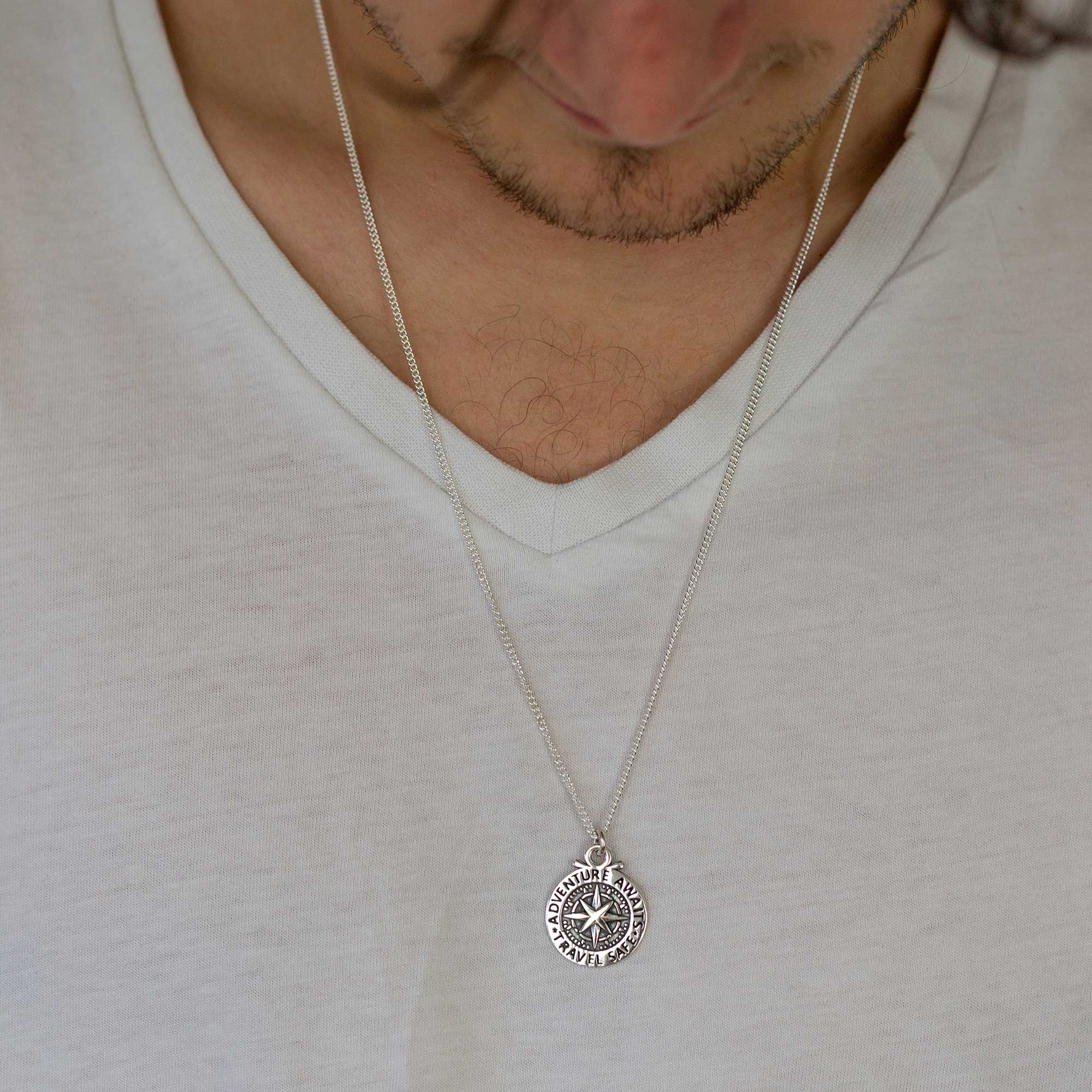 Large Travel Safe Compass Personalised St Christopher Silver Necklace - Image 3