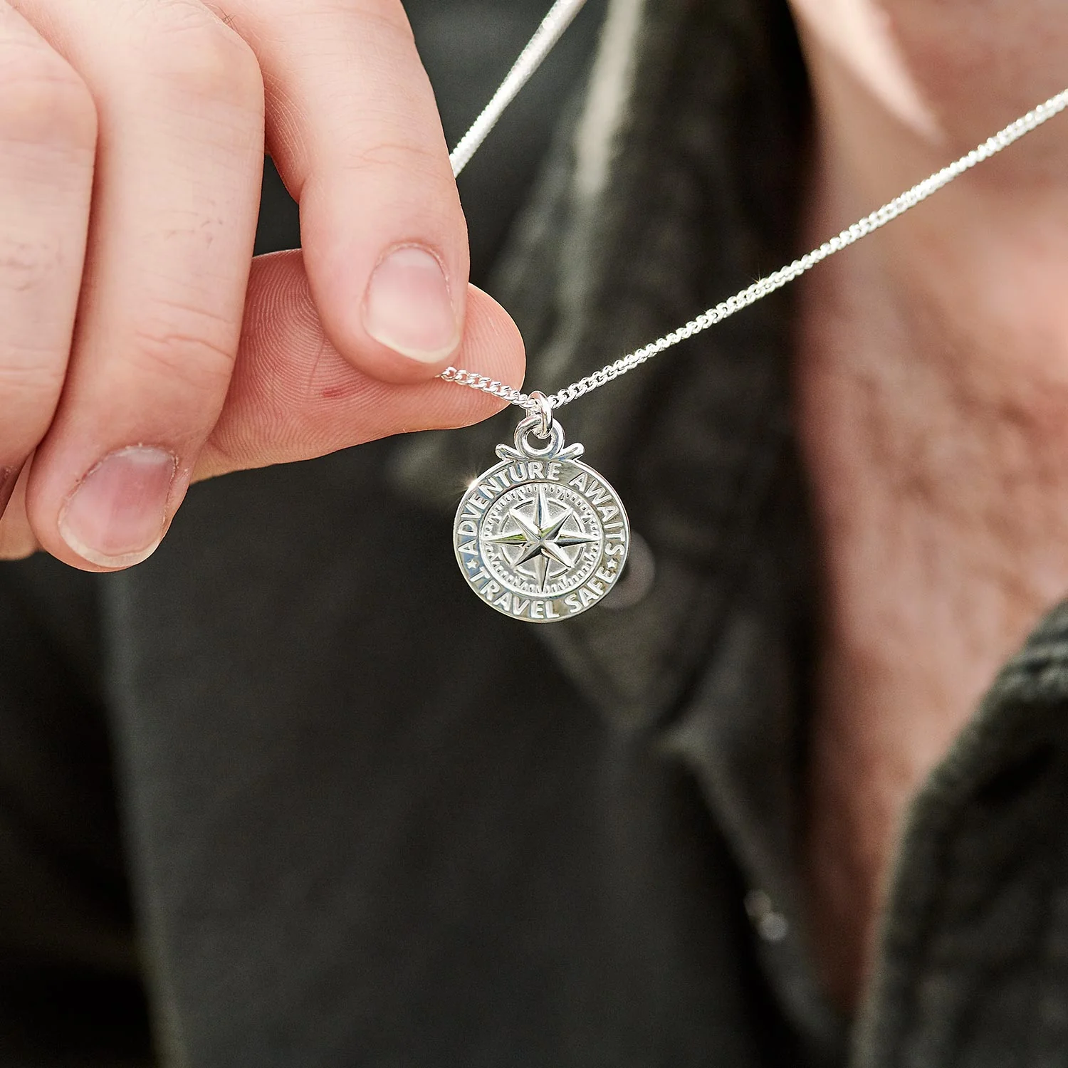 Large Travel Safe Compass Personalised St Christopher Silver Necklace - Image 4