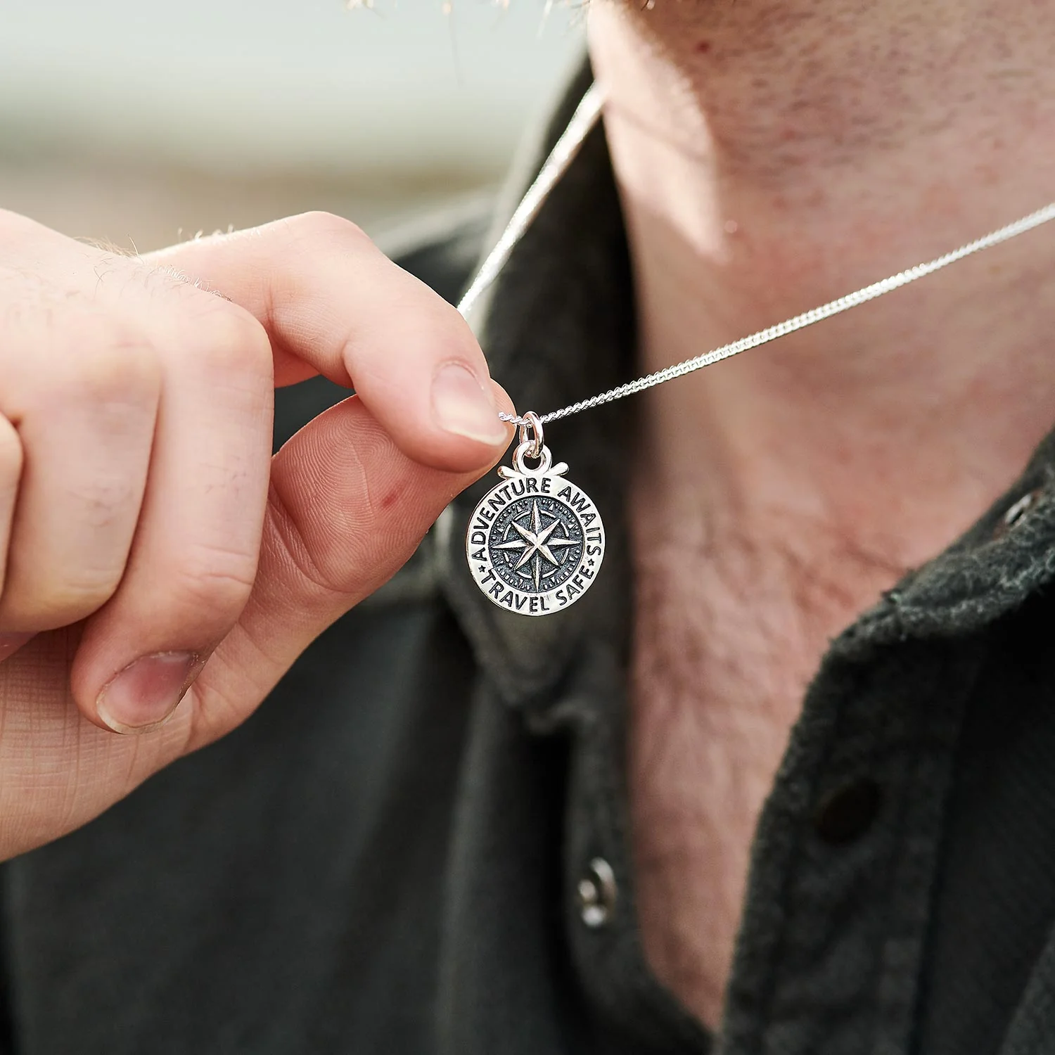 Large Travel Safe Compass Personalised St Christopher Silver Necklace - Image 5